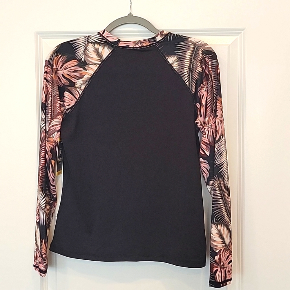 Hurley Women's Long Sleeve Rashguard Shirt Top Pull Over Brown Floral Medium NWT - Picture 9 of 9